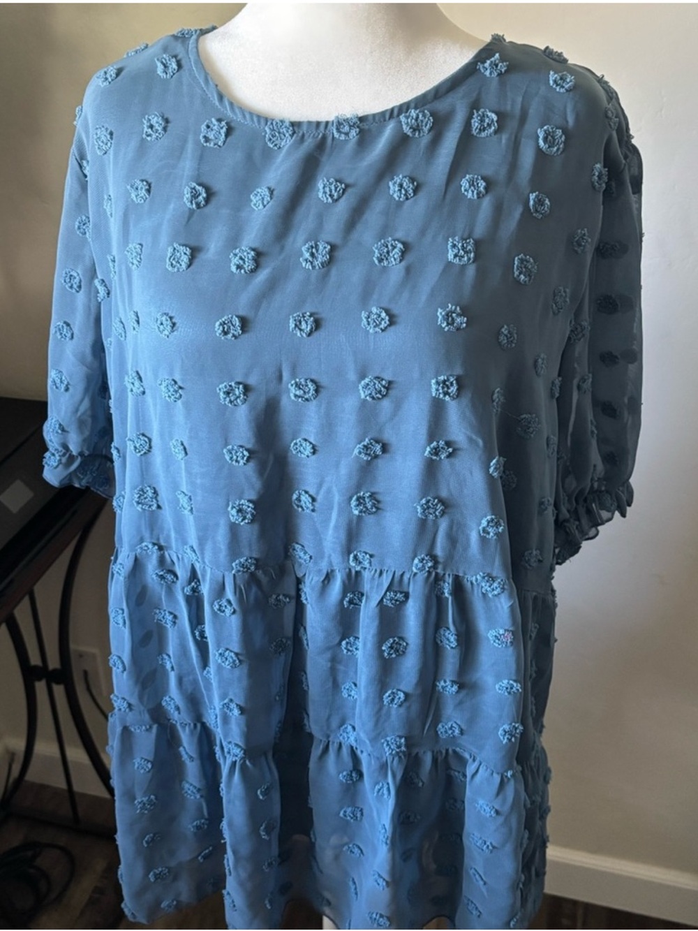 SHEIN Blue Textured Tiered Babydoll Blouse
